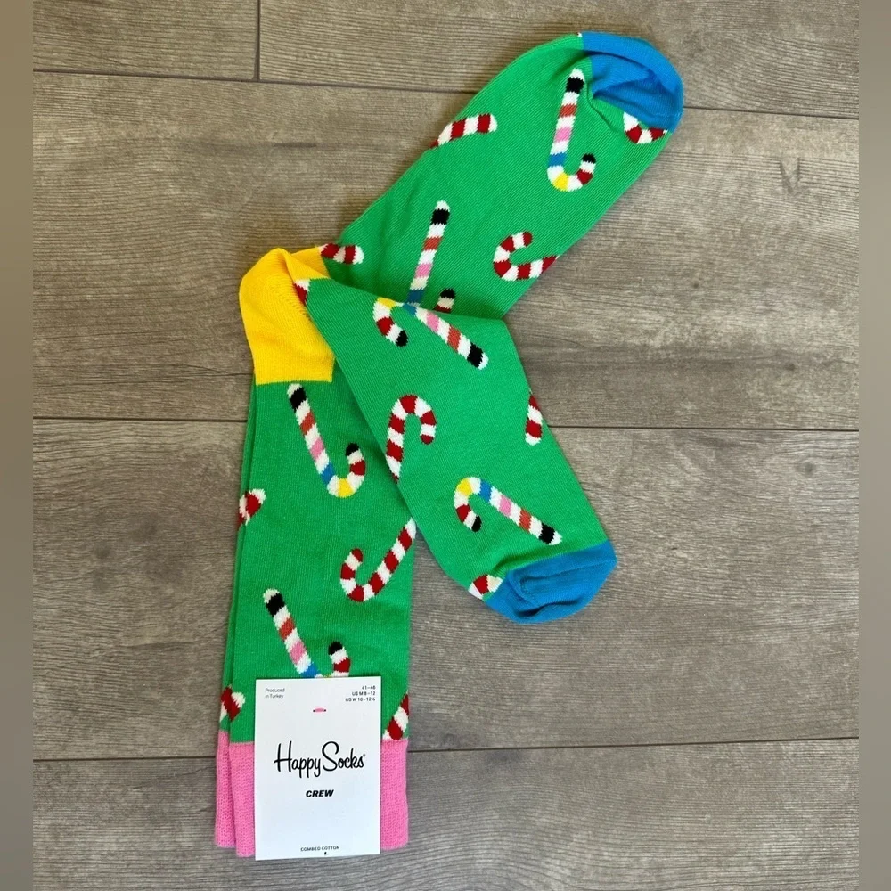 New Happy Socks Psychedelic Candy Cane Crew Socks Vibrant Holiday Christmas